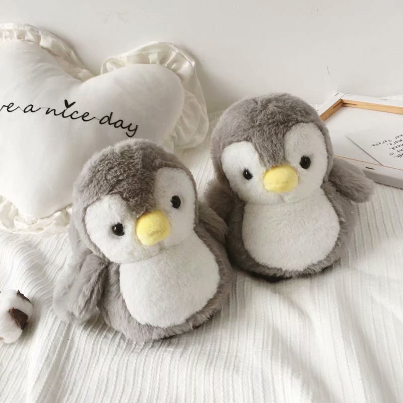 Girl Indoor Pink Penguin Warm Women Slippers Cute Animal Winter Home Cotton Plush Head Silent Indoor Flor Female Shoes: Gray / 9