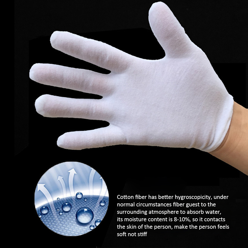 24PCS Weiß Baumwolle Handschuhe Neue Volle Finger Für Männer Frauen Arbeits Etikette Kellner/Treiber/Schmuck/Arbeiter handschuhe Schweiß Handschuhe