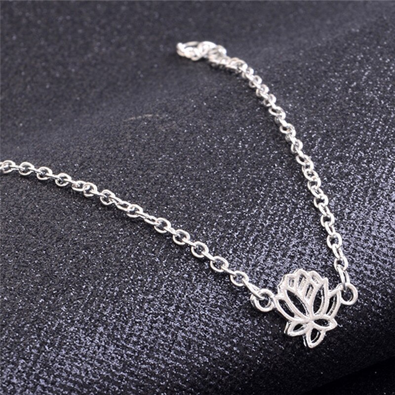 Alloy Lotus Flower Anklet Foot Chain Sliver Indian Amulet Jewelry For Women Girls