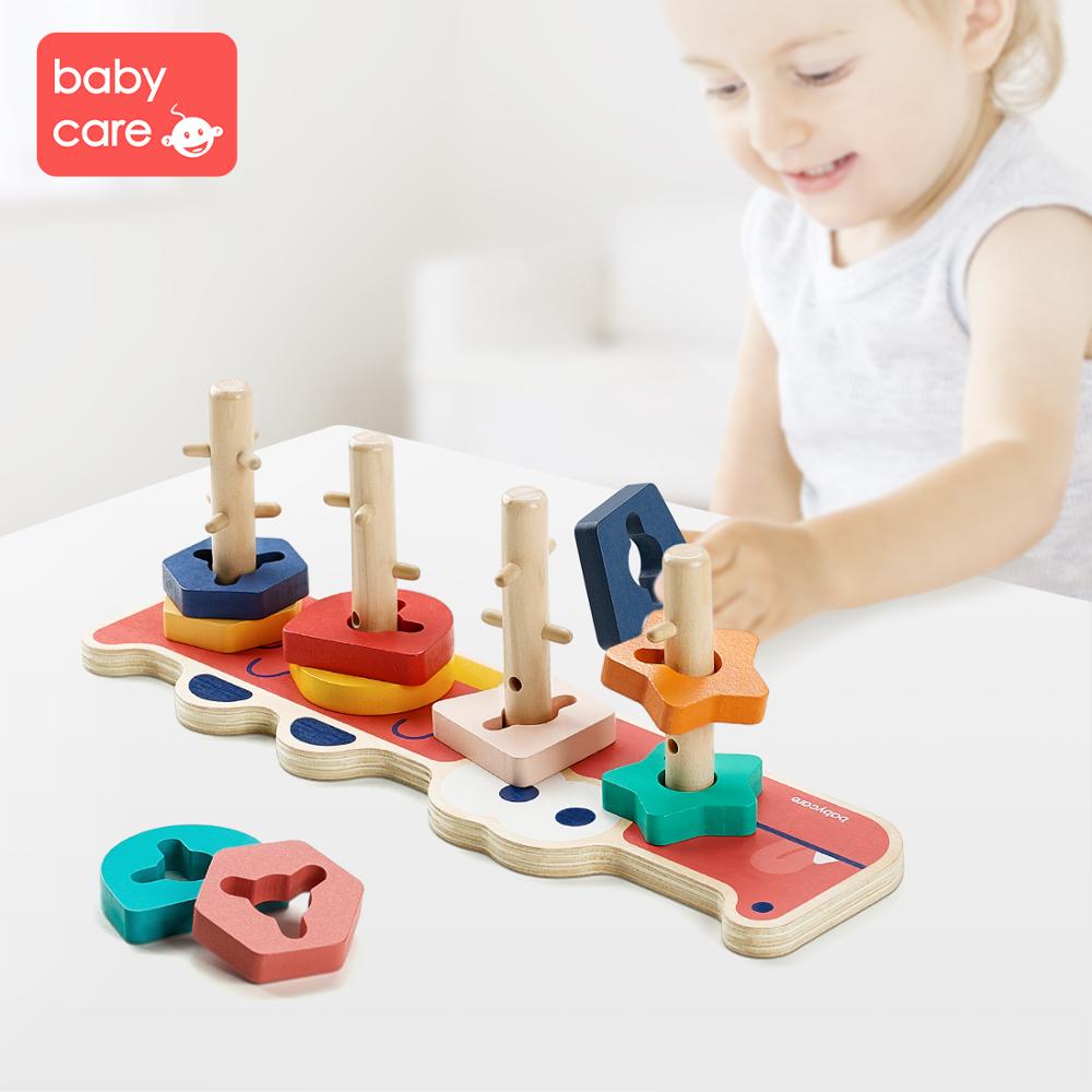 Babycare Color Digital Cognition Toy Wooden Children Early Educational Childhood Shape Pairing Geometry Five Columns Game Puzzle