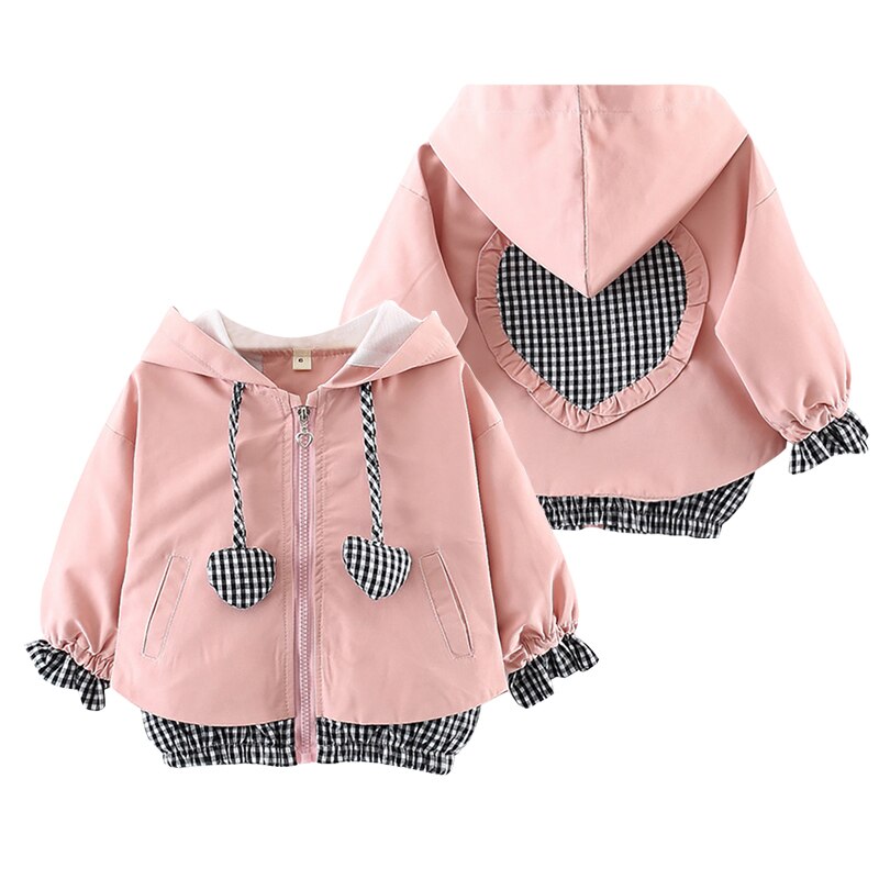Baby Meisjes Liefde Print Jas Voor Peuter Baby Kids Meisjes Hart Plaid Hooded Winddicht Jas Uitloper Casual Kleding Veste Enfant
