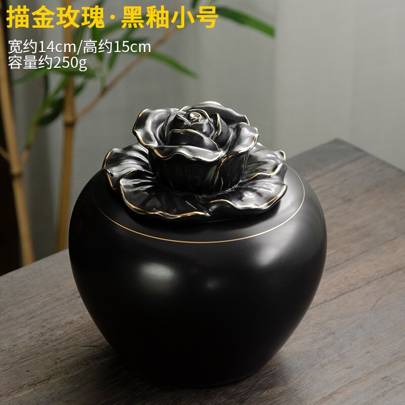 Large Tea Tin Ceramic Airtight Jar Tea Caddy Moisture-proof Tea Box Tea Container Tea Organizer Storage Tank Storage Box Tea Can: black small