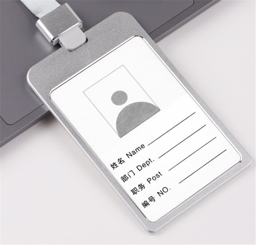 Unisex Business Work Card Aluminum Alloy Work Name Card Holders ID Badge Lanyard Holder Vertical Metal ID Business Case: Silver