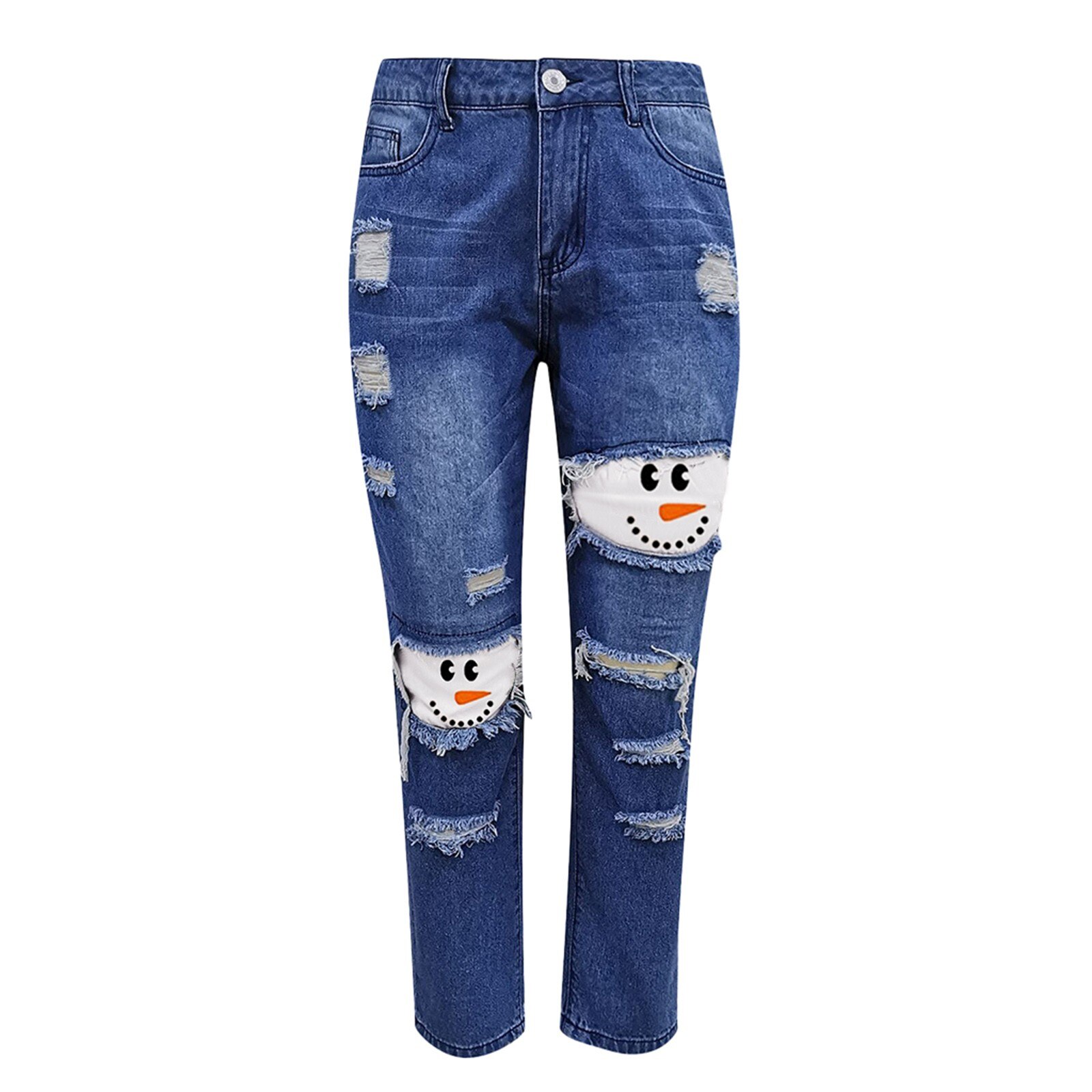 Pantalon femme grande taille jean bonhomme de neige imprimé déchiré jean pantalon en détresse cousu jean coupe crayon pantalon