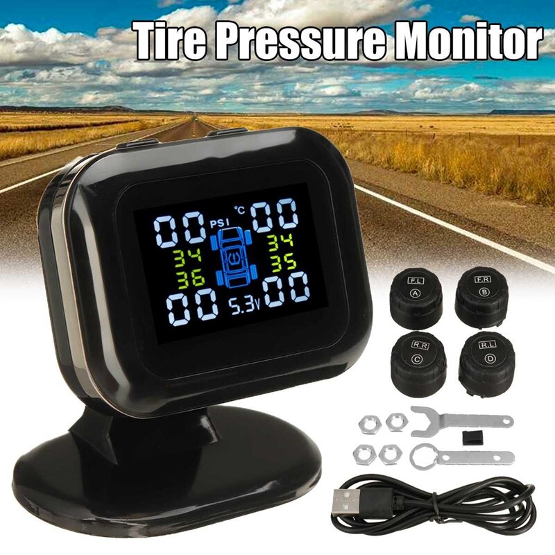 Système de surveillance TPMS de la pression des pneus de voiture, affichage numérique LCD, alarme de sécurité automatique, chargement USB