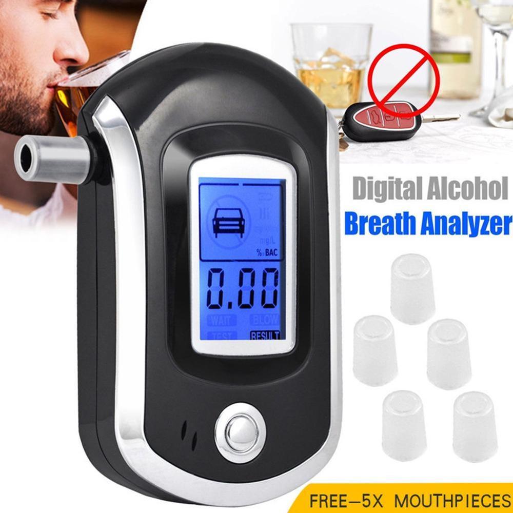 Digital Breath Alcohol Tester Breathalyzer Breathalyser Alcohol Police with 5 with Mouthpieces Dispaly LCD Par I4S2