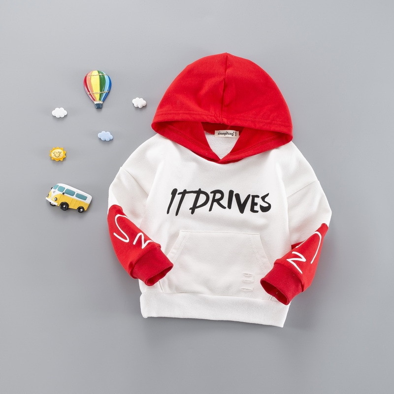 Ropa de bebé de primavera y otoño, sudaderas con capucha de algodón para niños y niñas, blusas con letras para bebés, sudaderas con capucha para niños, tops: Xyf weiyi blanco / 2t