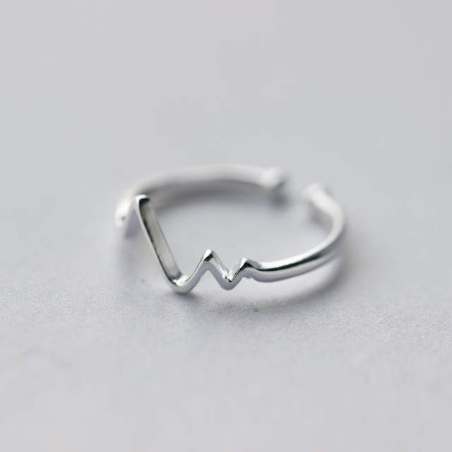 925 Sterling Silver Heartbeat Rings For Women Adjustable Size Wedding Ring Jewelry