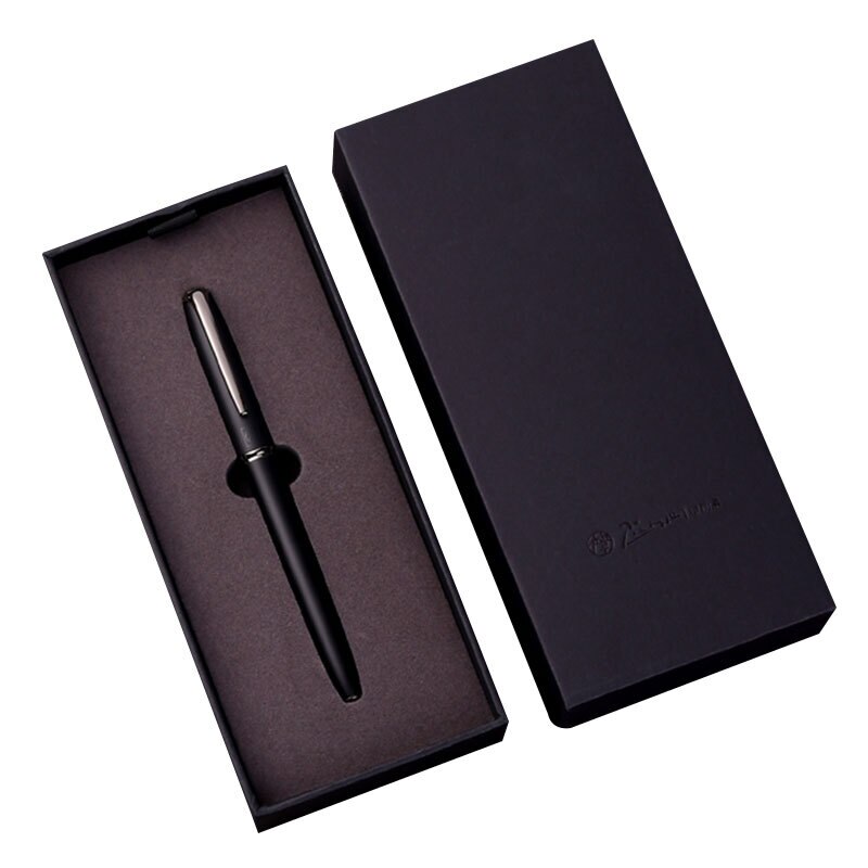 Picasso Pimio Black Metal Fountain Pen Titanium Black EF/M/Bent Nib 0.38/0.6/1.0mm Matte Barrel Box Option Business Pen Set: Gray Ring-with Box / Bent Nib