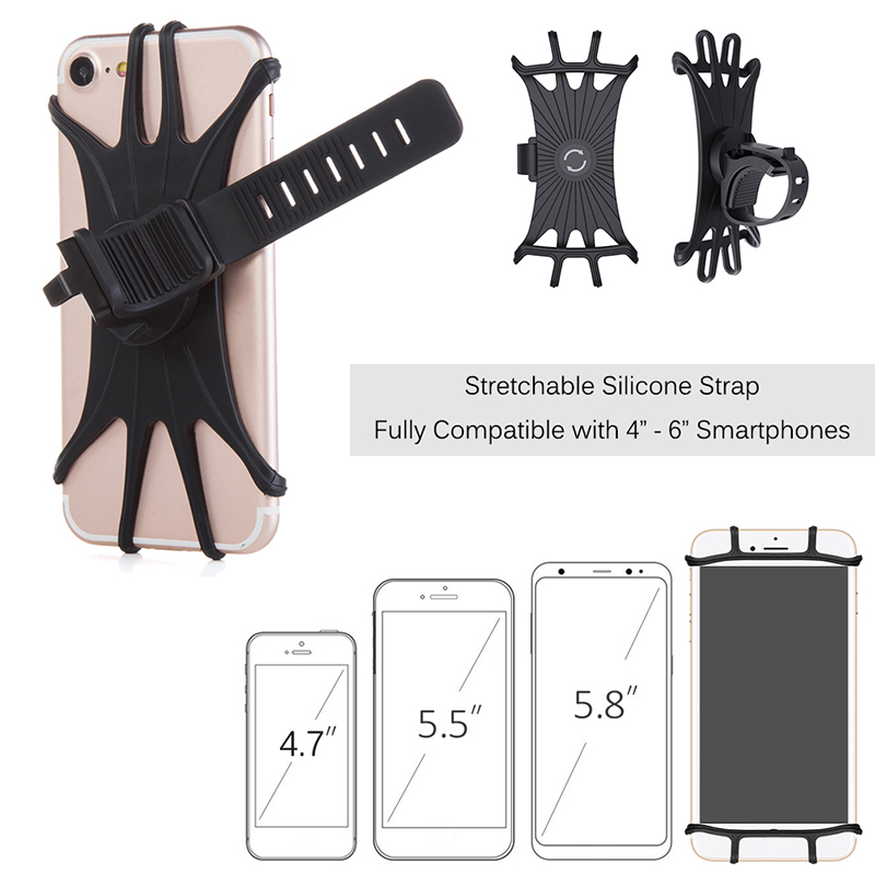 Soporte de silicona para teléfono de bicicleta, para IPhone 11 pro max 6 7 8 plus X Xr Xs, banda de montaje para teléfono móvil, Clip Universal para GPS y bicicleta