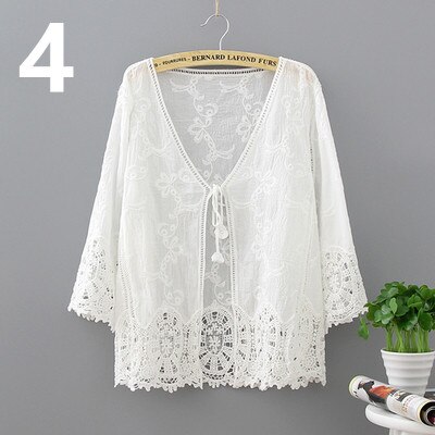 Veste boléro en dentelle à manches longues pour femmes, vêtements de plage, chemises de plage, Cape ajourée hauts élégants, veste d'été de mariage: 4