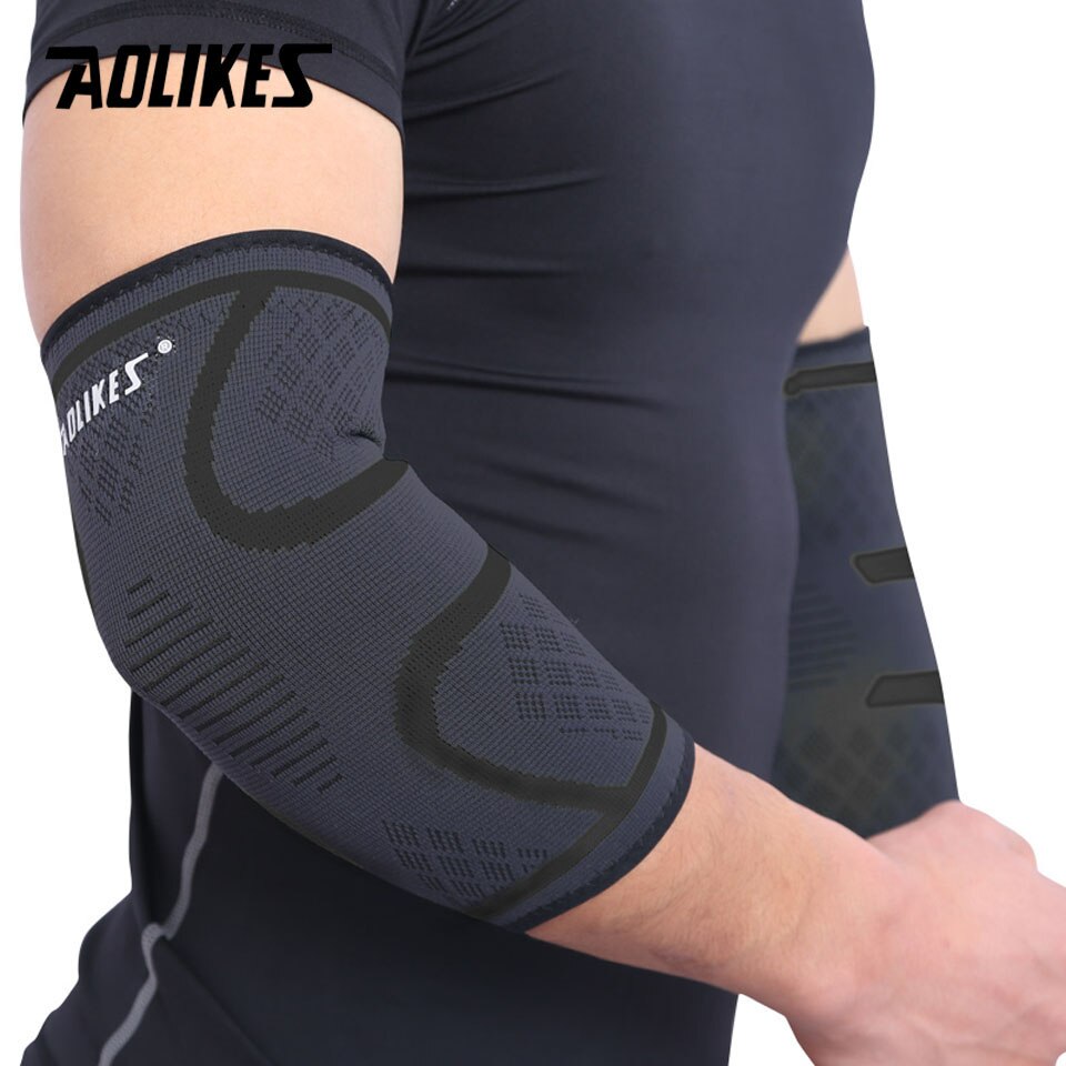 Aolikes 1 stuks elleboogondersteuning elastische gym sport elleboogbeschermende pad absorbeert zweet sport basketbal arm mouw elleboogbrace: Zwart / M