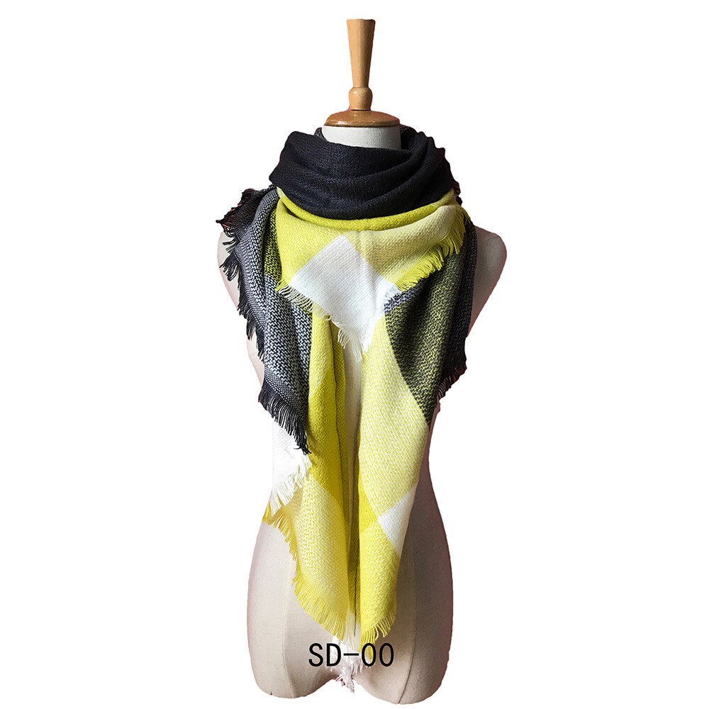 & Plaid Blanket Scarf Women Big Square Long Scarves Warm Tartan Checked Shaw Classic Tassel Plaid Scarf Winter Neck Warmer