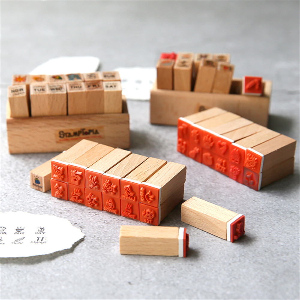 12pcs/set Date Weather Stamps Korean Stationery DIY Wooden Rubber Stamp for Planner Notebook Scrapbooking Journal Supplies