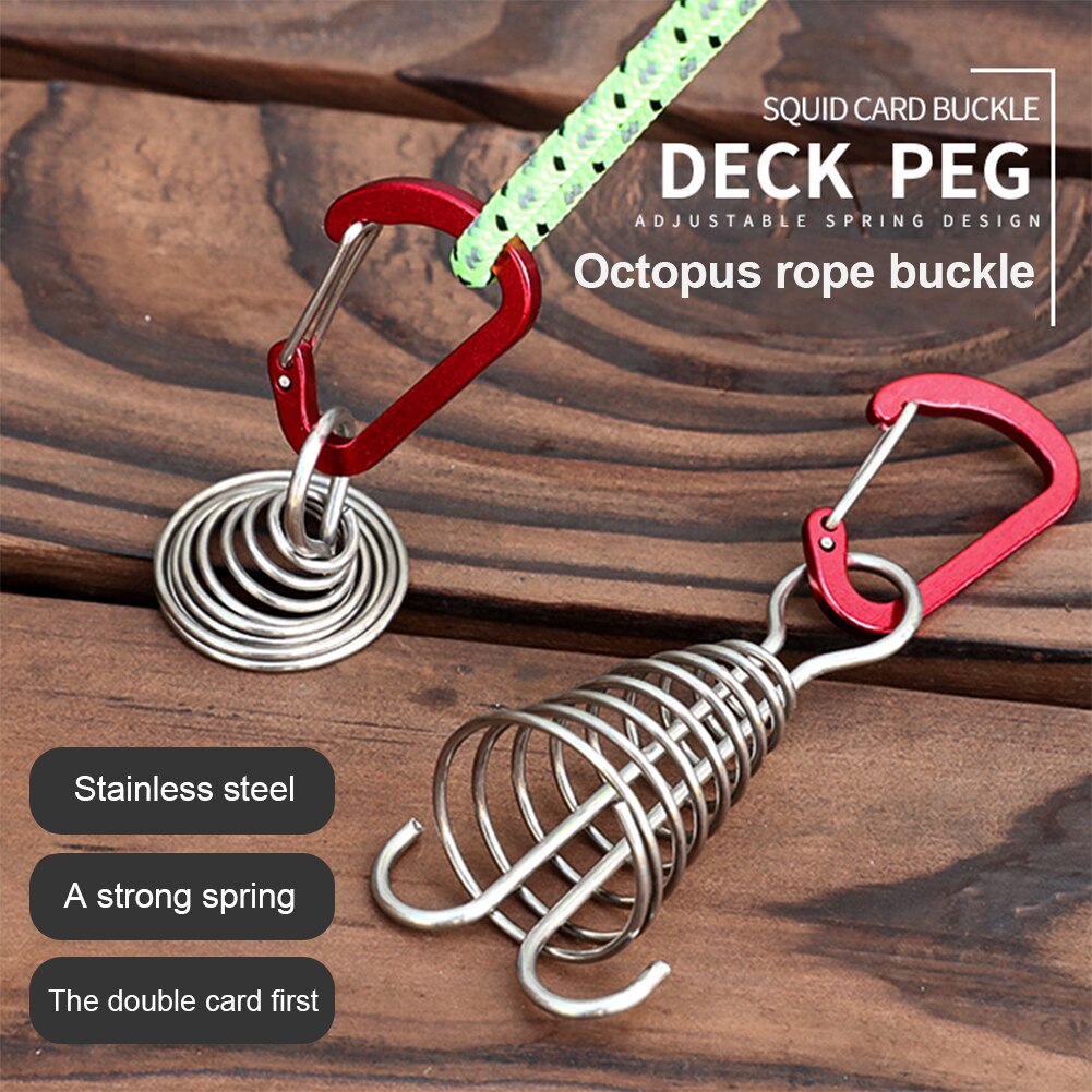 10 stück spiralförmige, federnde oktopus-heringe mit karabinerhaken, seilschnalle, zelthaken, brettheringe für camping und wandern