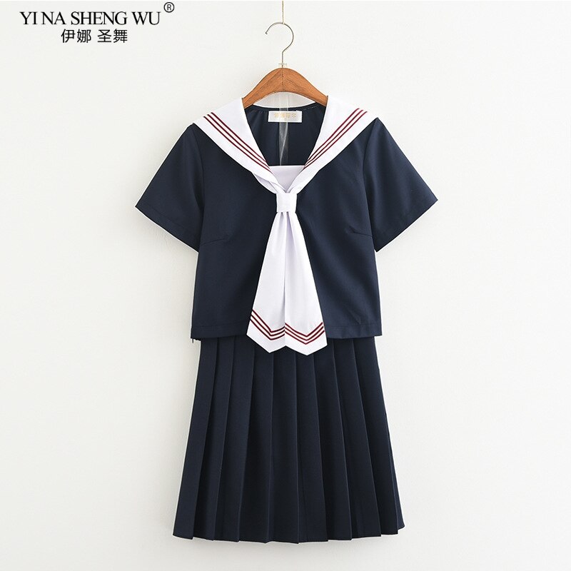 Japanese School Navy Blue JK Uniforms Pleated Skirt Sailor Suits White College Wind Suit Girl Students Uniforms Cosplay Costumes