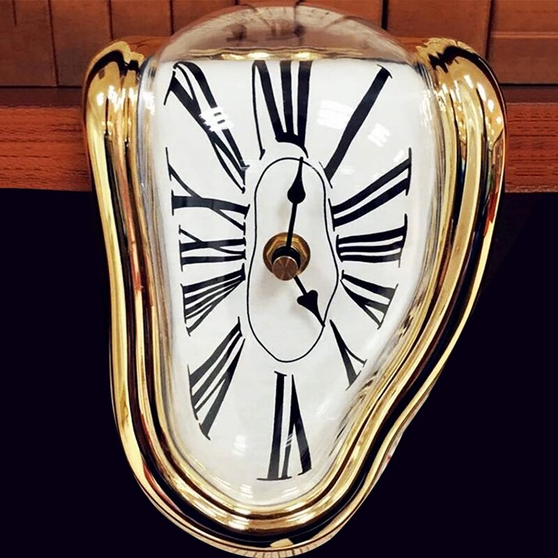 Horloge de fusion, horloge torsadée de Type bloc, horloge fondue pour la maison décorative bureau étagère Table de bureau drôle, or