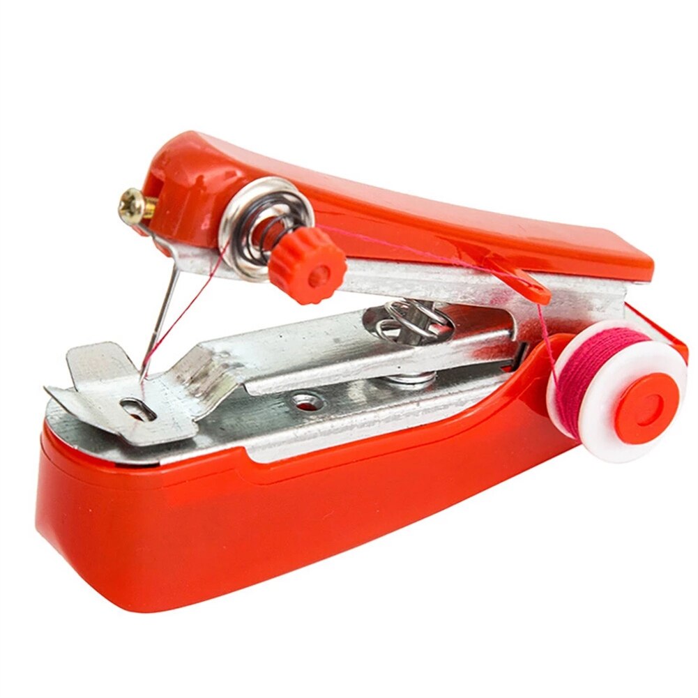 1Pc Red Mini Sewing Machines Needlework Cordless Hand-Held Clothes Useful Portable Sewing Machines Handwork Tools Accessories