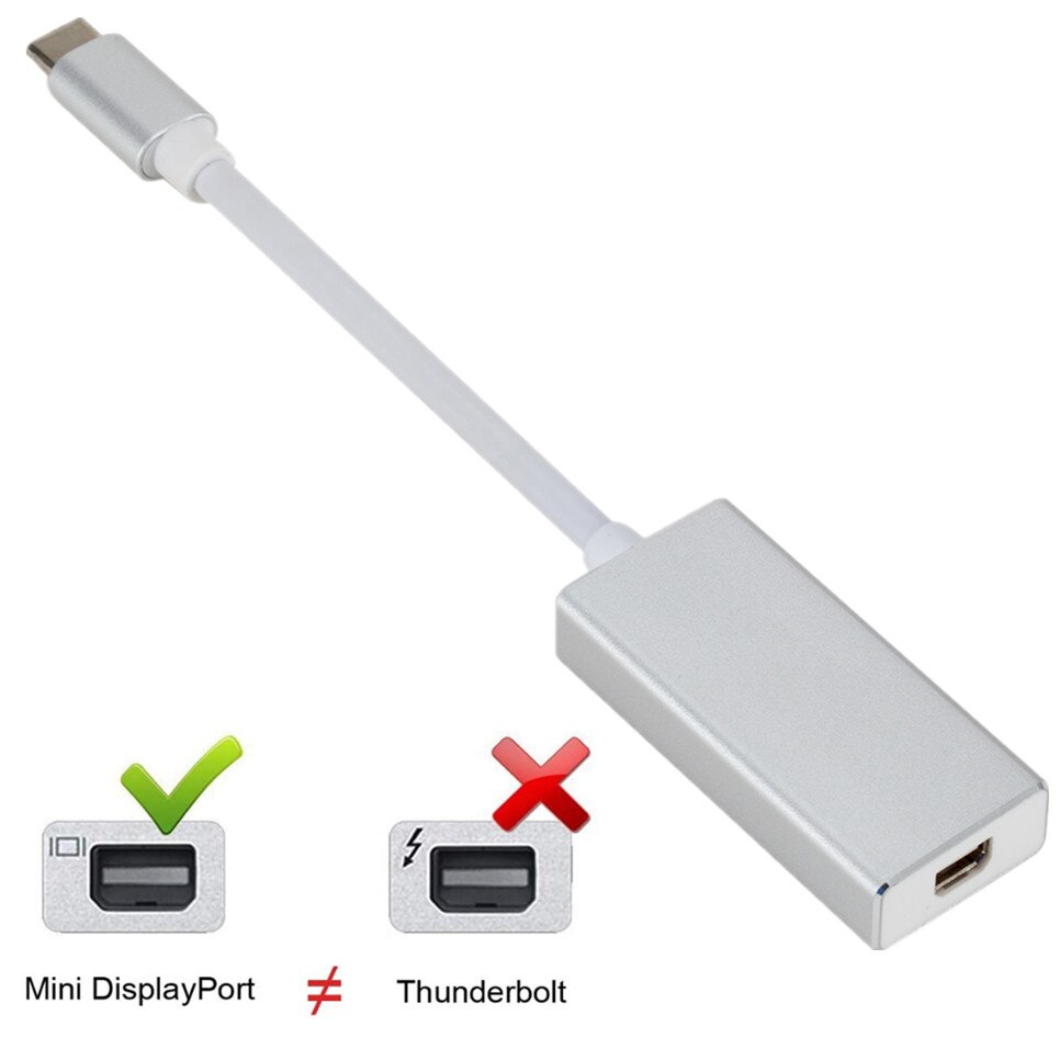 WVVMVV USB C to Mini DP 4K Type C to Mini Display Port Adapter Plug and Play Thunderbolt 3 to Mini DP Converter for MacBook Pro: Silver