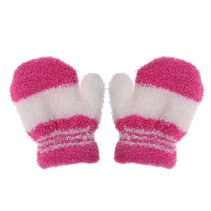 Cute Infant Baby Kid Boys Girls Warm Winter Gloves Toddler Knit Rainbow Mittens nice: Watermelon red