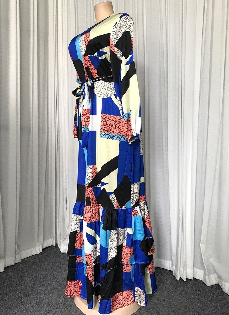 proprietà 2020 elegent donne africane o-collo manica lunga stampa più dimensione abito lungo