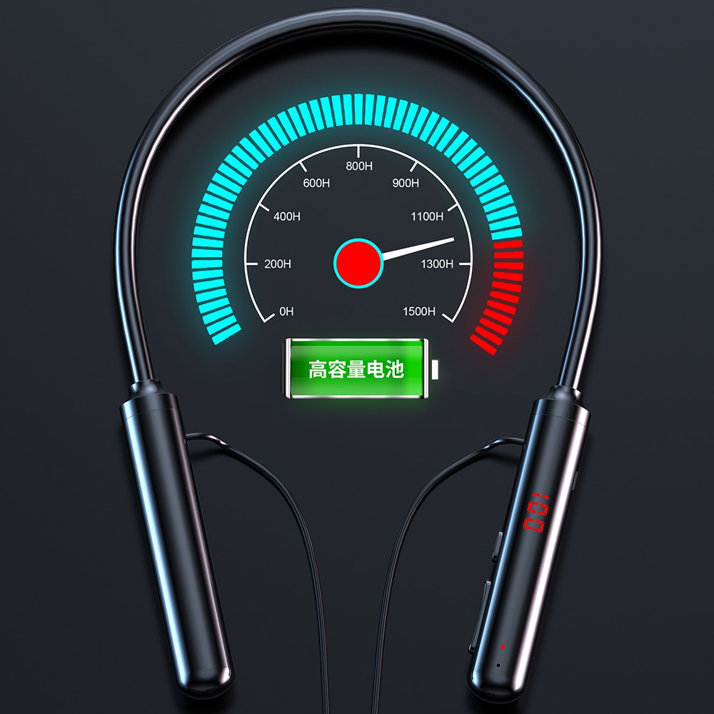60 Hours Endurance Bluetooth Headphones Stereo Bass Wireless Headphone Neckband Power LED Display Headset TF Card Magnet
