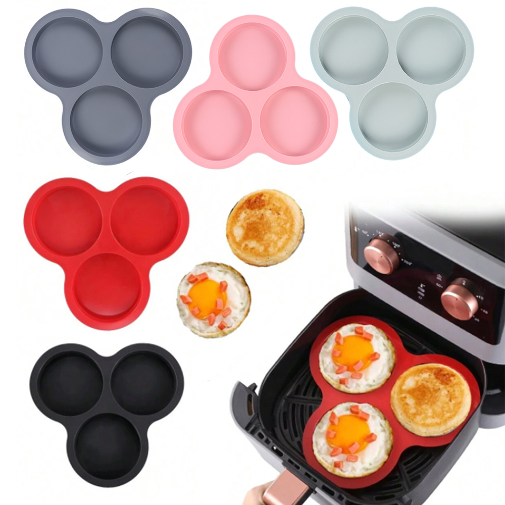 Stampo per uova in silicone Friggitrice ad aria Stampo per uova riutilizzabile a 3 cavità focaccina Torta Stampo per cottura Accessori da cucina