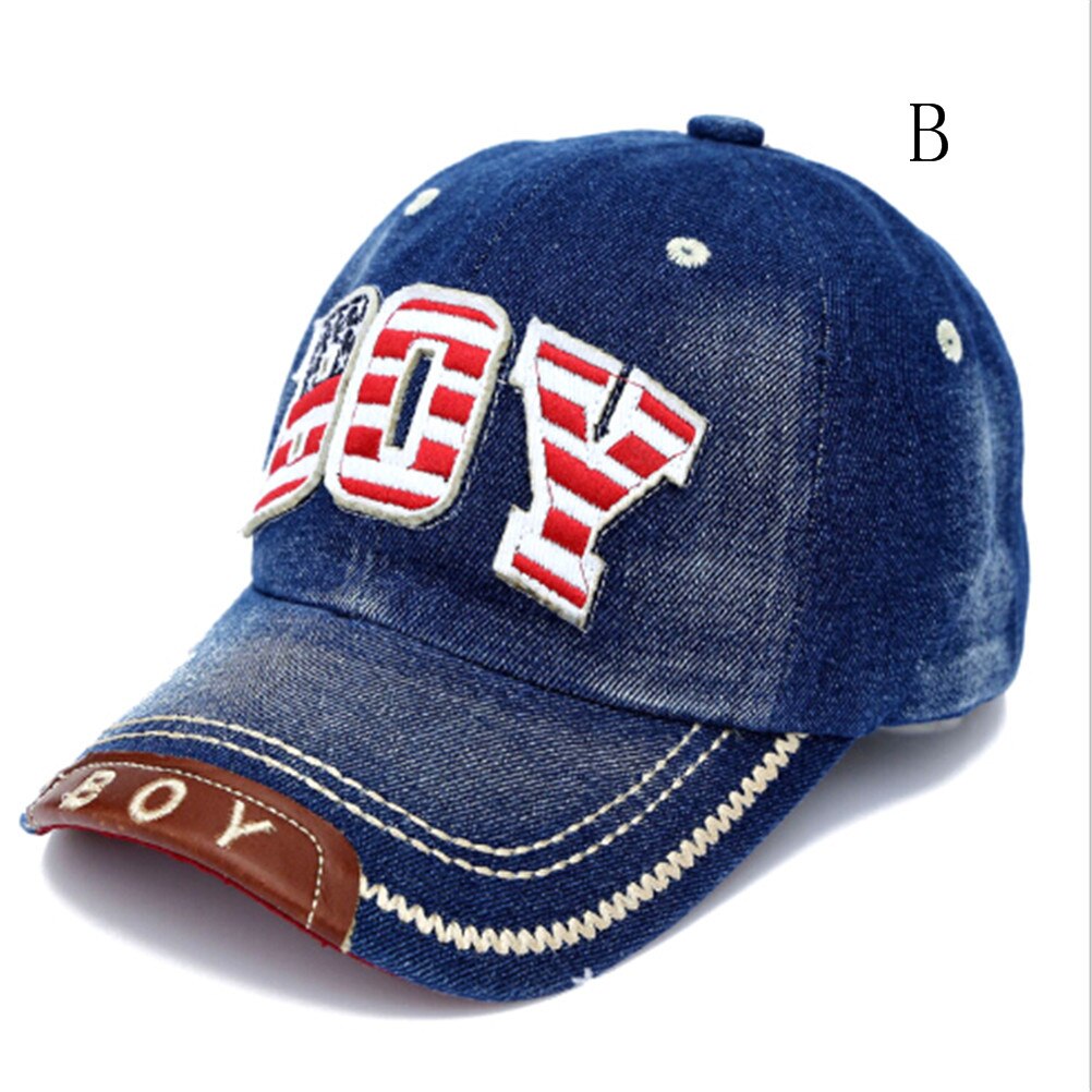 Summer Handsome Boys Baseball Cap Toddler Children Letter Denim Hat Casual Hip Hop Sun Snapback caps 3-8years kids: B