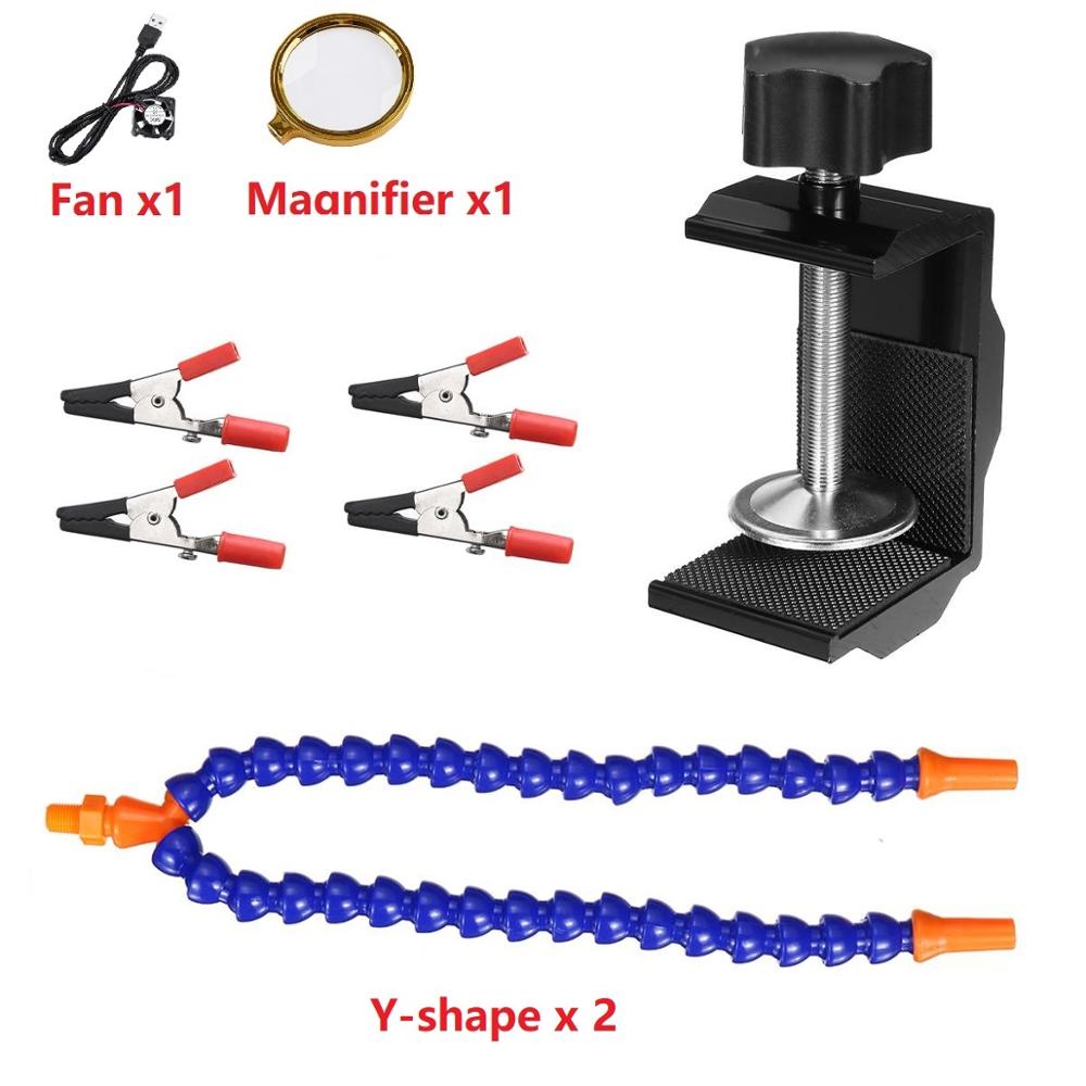 Solderen Houder Flexibele Arm 4 Helpende Hand Vergrootglas Solderen Alumin Station Houder Voor Reparatie Gereedschap Pcb Board Vaste Clip: With Fan Magnifier