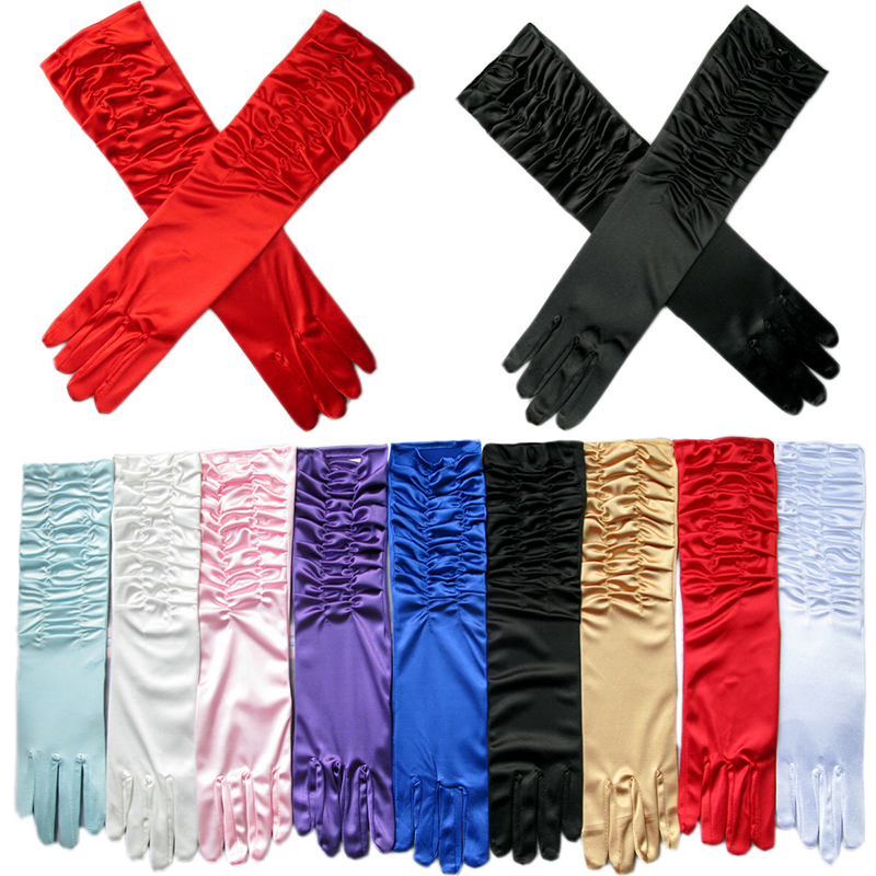 Gants longs en Satin extensible pour adulte, noir, blanc, rouge, gris, peau opéra/coude/poignet, Costume assorti pour femme