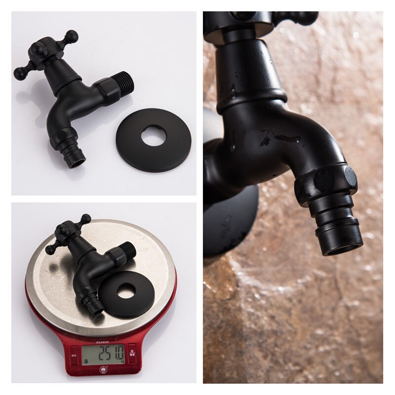 Robinet de lavabo de jardin en laiton sculpté au mur, peinture noire, robinets de vadrouille décoratifs de jardin extérieur