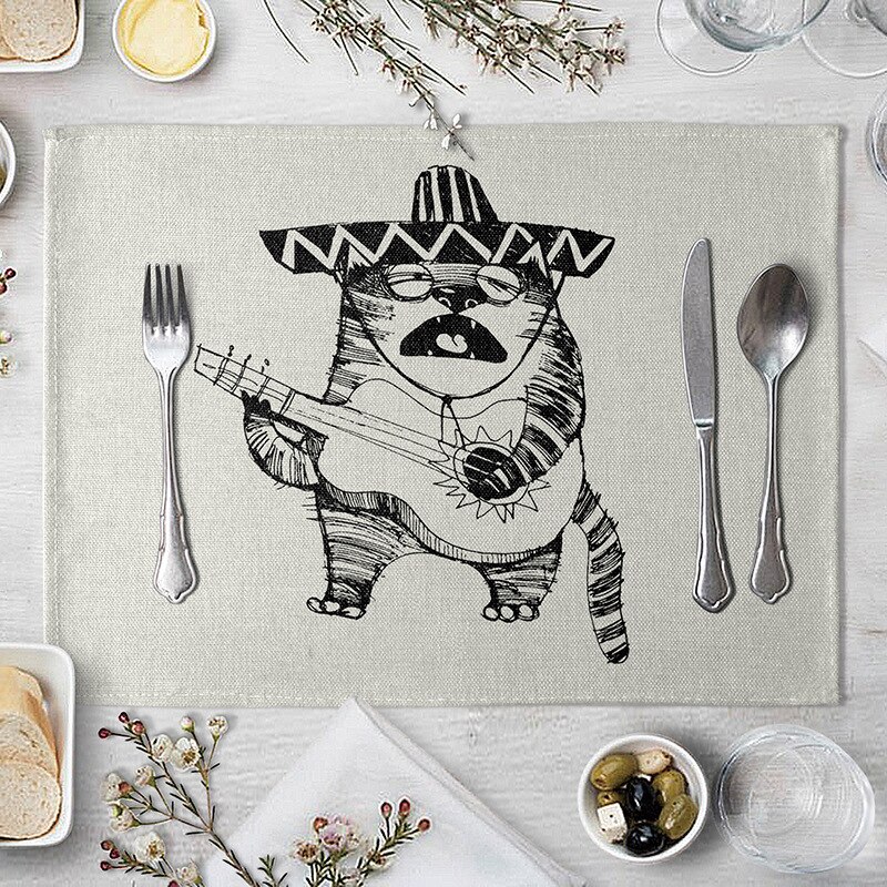 Leuke Cartoon Kat Patroon Tafel Mat Grappige Kat Servet Placemat Keuken Decoratie Dining Accessoires: 13