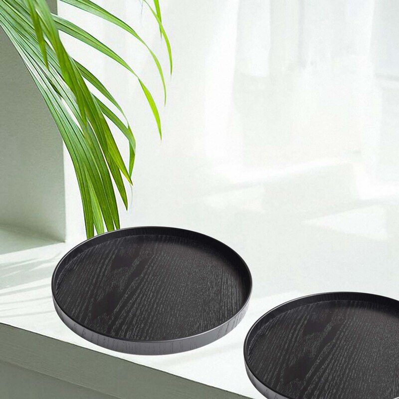 1pc træ vintage runde servering morgenmad bakke træ nesteplade til mad kaffe