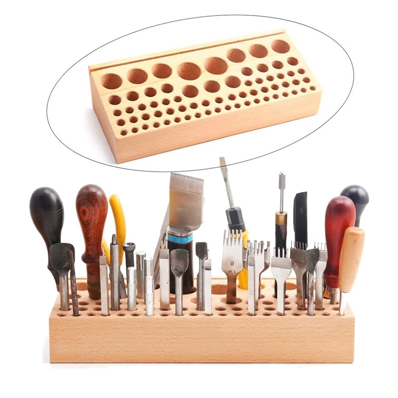 Wooden Leather Tool Holder,68 Holes Leather Tool Rack,Leather Tools Storage Box for Leather Working Making Punch Tools