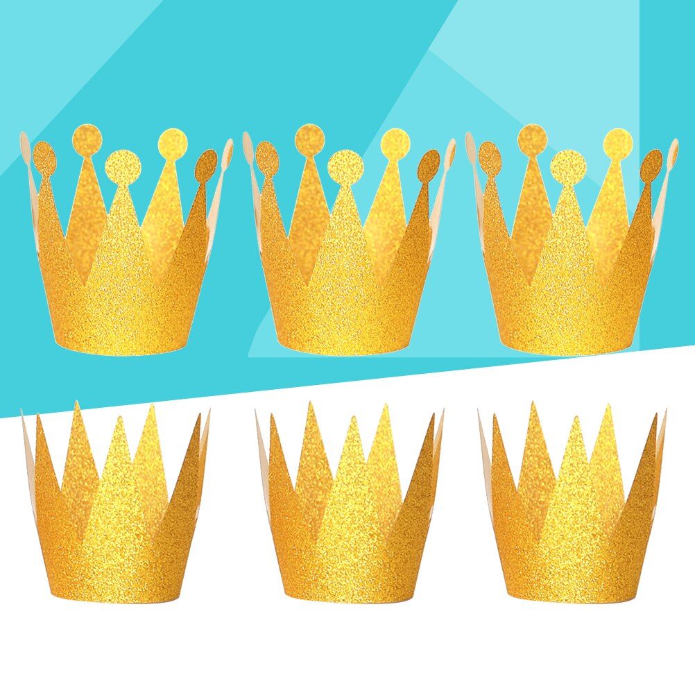 6Pcs Birthday Crown Hats Delicate Glitter Chic Exquisite Crown Shape Hats Party Hats for Gathering Birthday: Golden 1