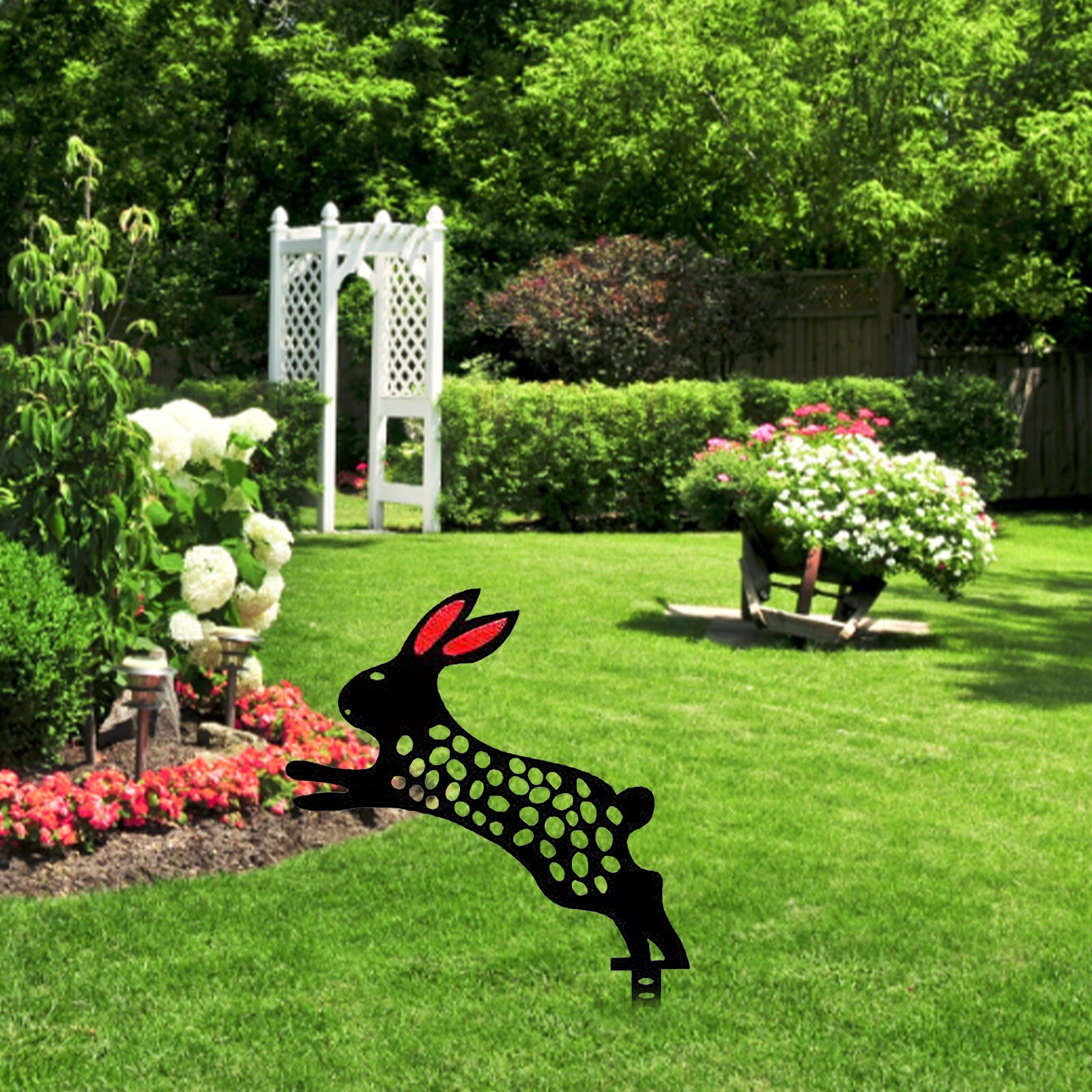 1PC Easter Bunny Wrought Iron Outdoor Garden Yard Lawn Metal Arts Decoration Rabbit-shaped Garden Insert Decorative Stakes