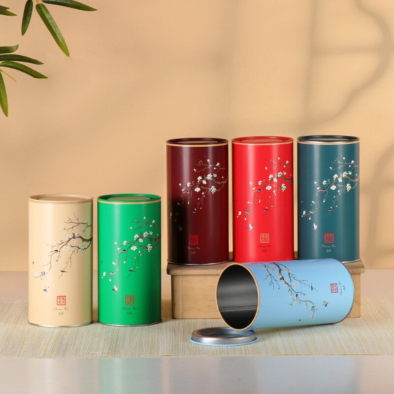 Japanese Style Tea Iron Organizer Black Tea Green Tea Round Metal Tinplate Can Scented Tea Packaging Tea Cans Empty Tin Box