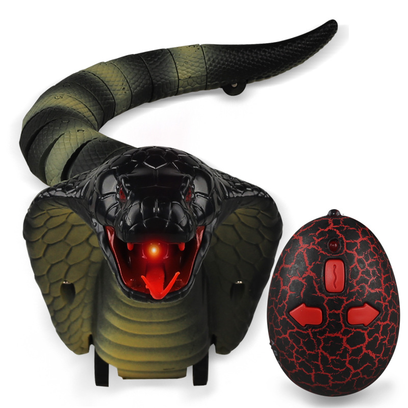 [Funny] Trick toys Remote control animal LED light IR RC Snake King cobra electronic pet robot model scary Prank toy joke toy