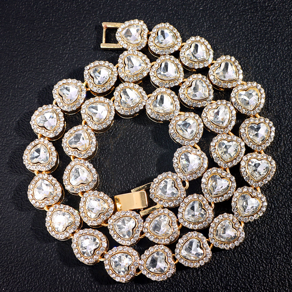 Collar de cadena de eslabones cubanos con punta de lujo para hombre y mujer, collares de cadena de tenis con racimo de circonita de cristal ostentoso, joyería de Hip Hop: 35 cm / Color dorado