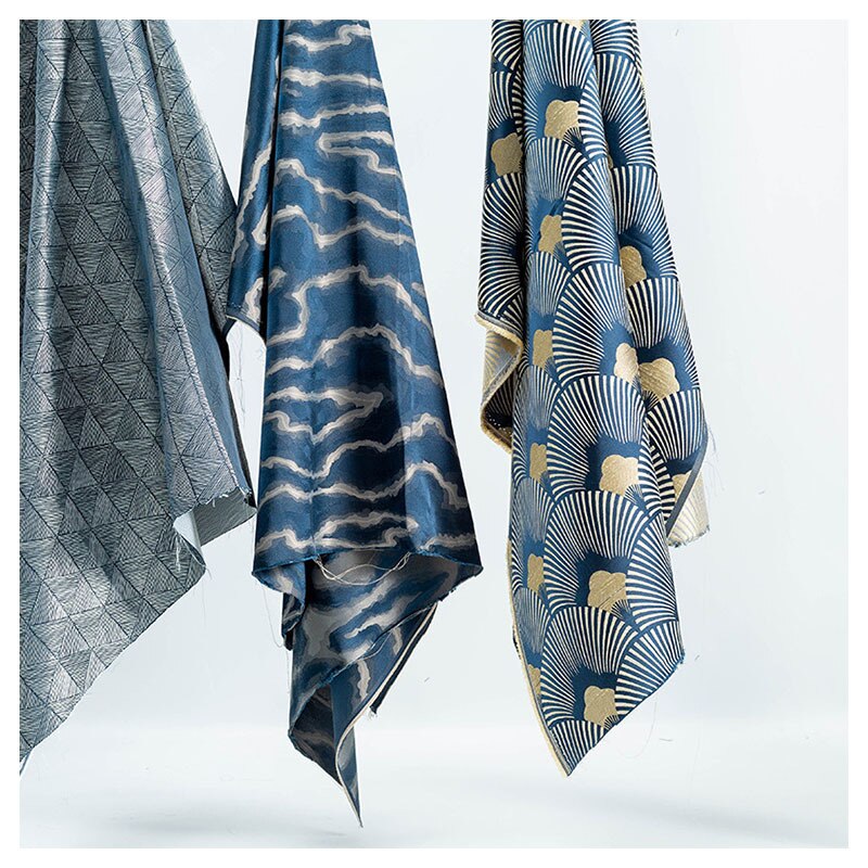 MYLB Satin Fabric Chinese style Retro Upholstery Fabric Blue Pillow cushion fabric for Sofa curtain cloth 100*145cm