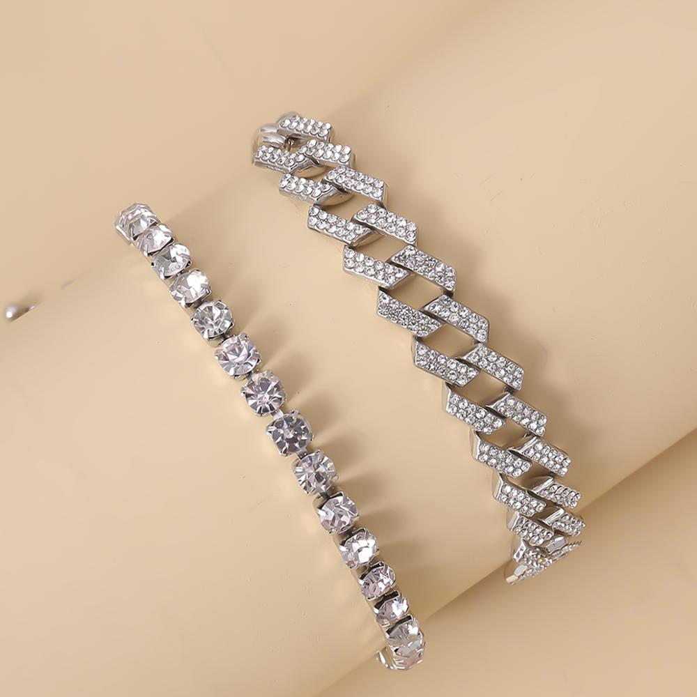Ingesight .z 2 stk / sæt luksus skinnende rhinestone krystal cubansk ankelarmbånd sølvfarvede ankler til fods barfodet sandaler smykker