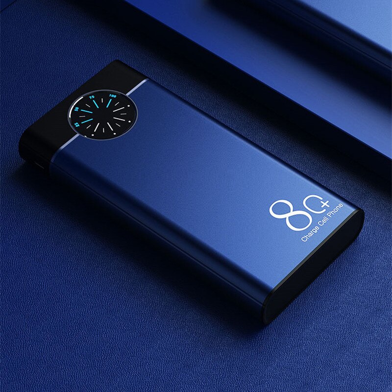 80000Mah Power Bank Horloge Digitale Display Grote Capaciteit Draagbare Telefoon Oplader Led Outdoor Reizen Voor Smartphones Powerbank: blue