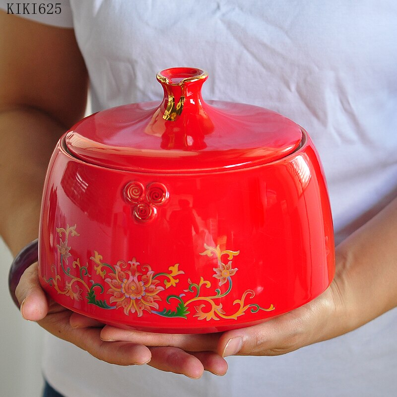Red Ceramic Storage Jar with Lid Kitchen Seasoning Sealed Jar Portable Large-capacity Tea Tin Box Home Decoration