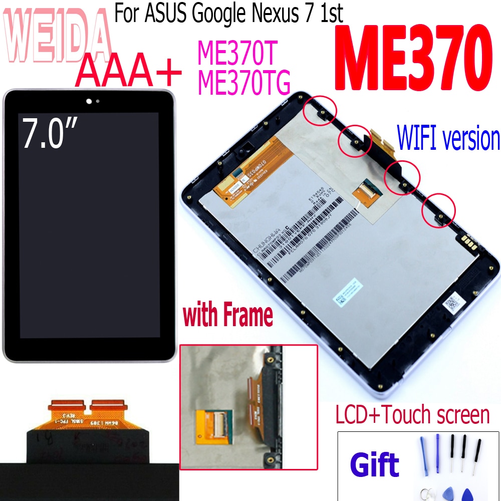 Weida 7.0 "Für Asus Google Nexus 7 1st Gen ME370 LCD Touch Screen Digitizer Montage Rahmen Nexus7 ME370T ME370TG LCD