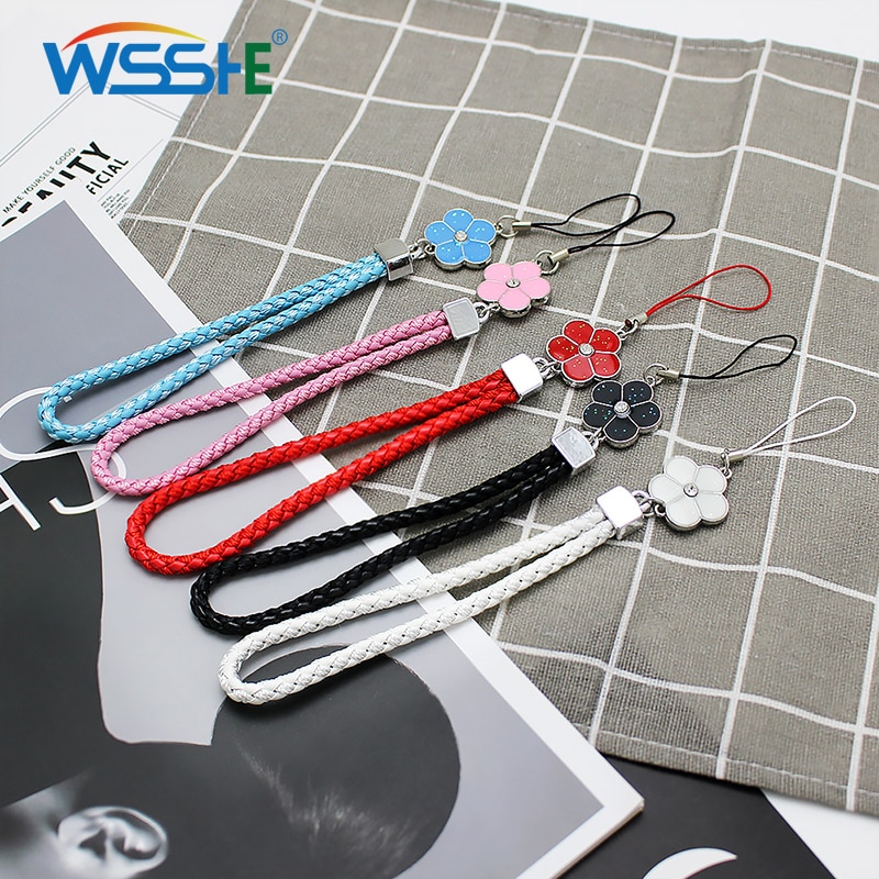 10 Colors Phone Braided Lanyard for Keys ID card USB stick Cell Phone Strap flower Weave rope Non-slip Short Lanyards Universal