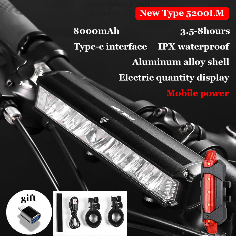 Fiets Licht Voor 5200LM Led Licht Voor Fiets 8000Mah Mountain Cycle Koplamp Lamp Mtb Fiets Licht Usb Zaklamp Super brigh: Blauw