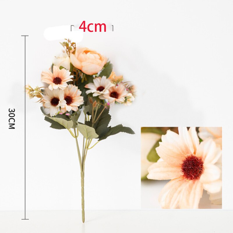 Flores artificiales baratas, jarrones pequeños de rosas de té para decoración del hogar, hojas decorativas de boda, costura, maceta Ornamental de Navidad