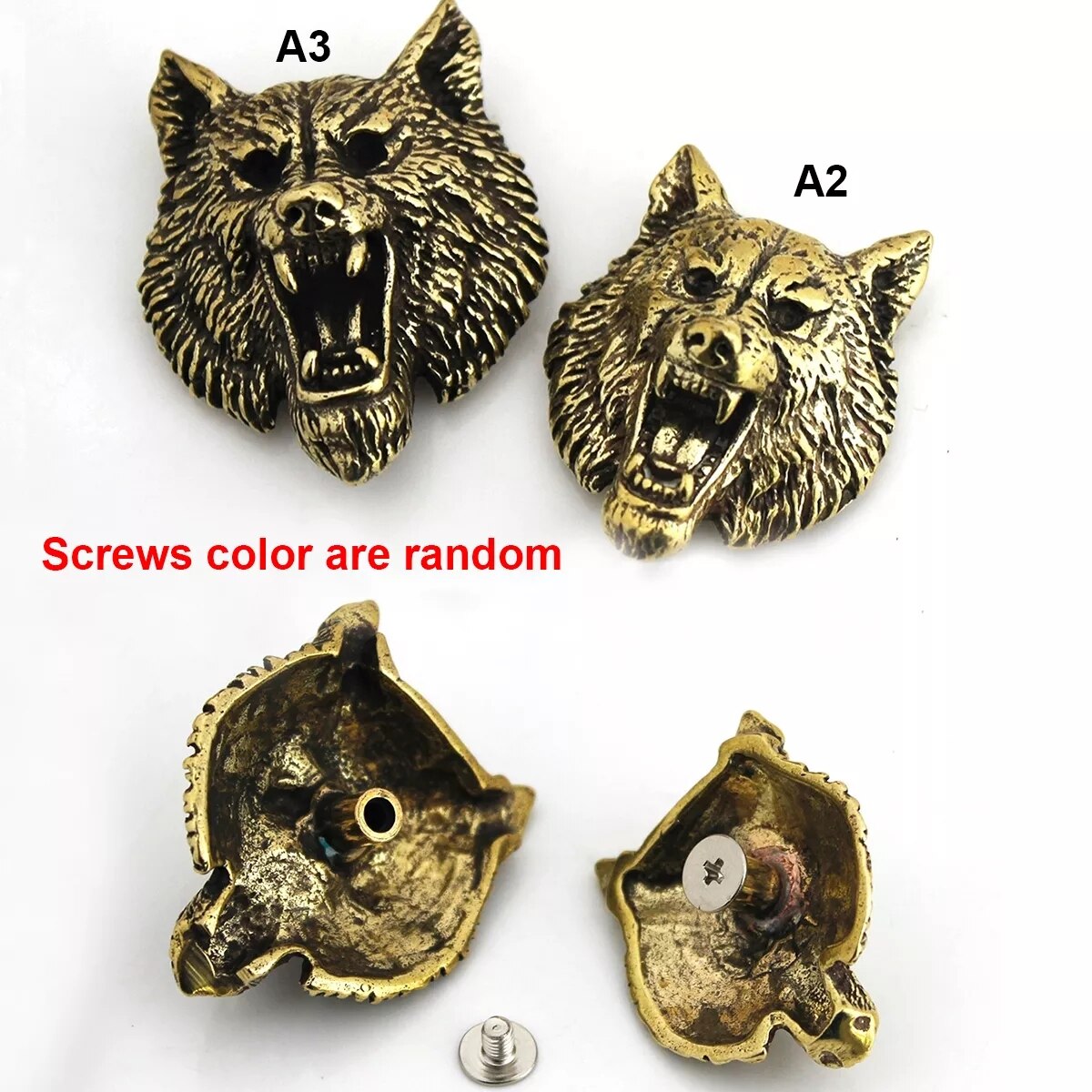 1Pcs Messing Wolf Demon Duivel Conchos Screwback Materiaal Dier Hoofd Lederen Tas Portemonnee Keten Knop Klinknagel Connector