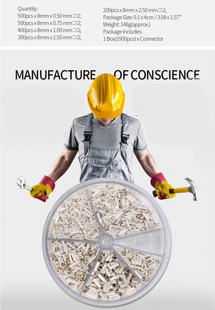 1900pcs Terminal Block Cold-Pressed Insulated Ferrules Terminal Block Cord End Wire Connector Electrical Crimp Sleeves