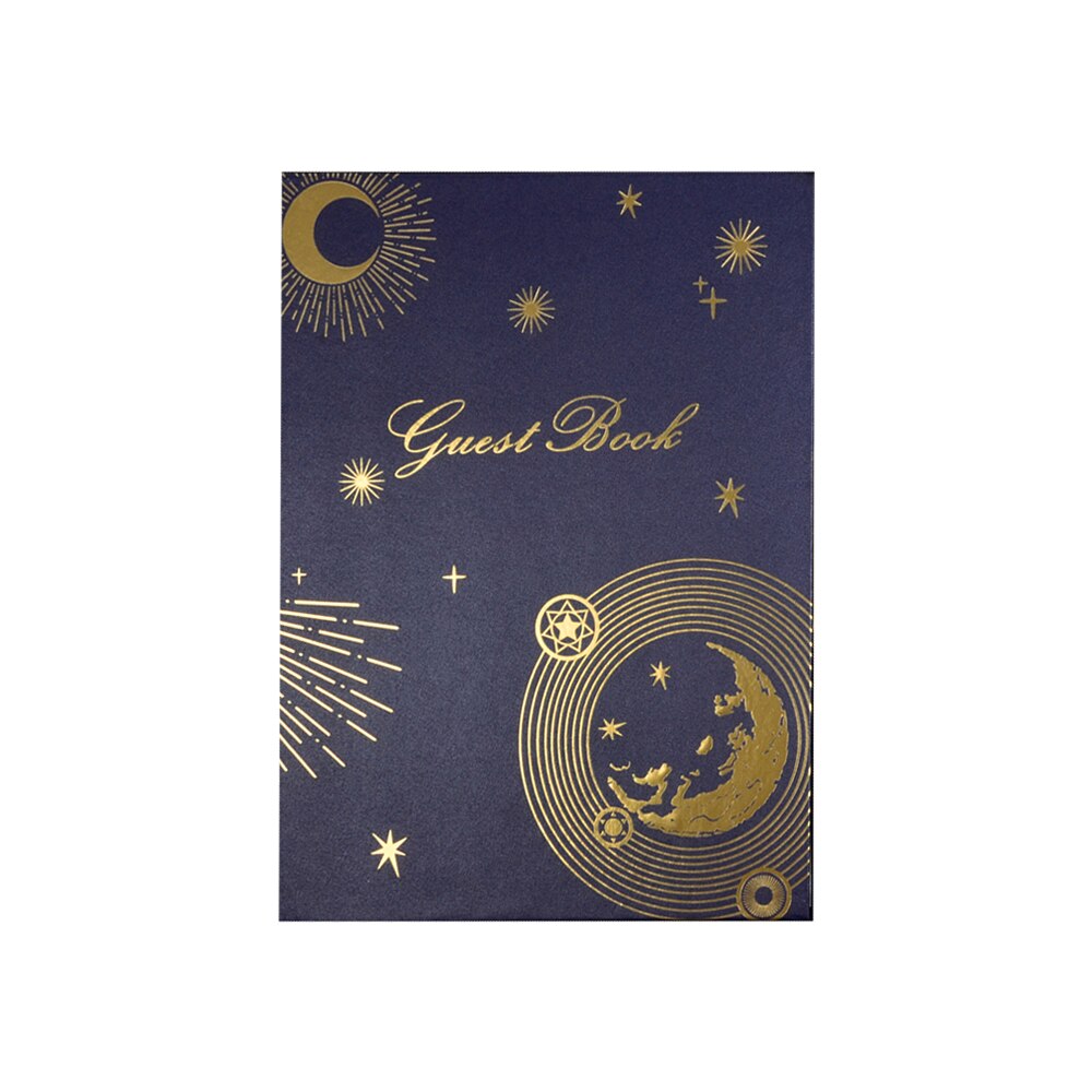 Wedding Guest Book Baby Bridal Shower Greeting Invitation Signature Sign in Name Business Book Blue Cover With Gold Stars
